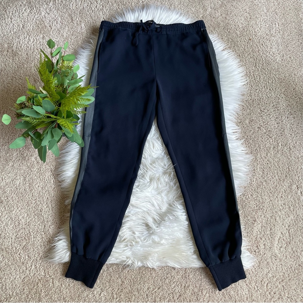 Vince Navy Joggers with Leather Trim